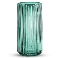 Greenline Goods Ribbed Flower Vase with Rounded Bottom - Green Hand-Blown Glass Vases for Flowers, Fluted & Ribbed Design - Elegant Ribbed Vase for Flowers, Premium Green Glass Vase for Decoration