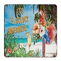 Decorative Metal Tin Sign It's Five O'clock Somewhere Wall Décor Tin Signs for Front Door Indoor Entryway Macaw Summer Hawaiian Toucans Art Poster Gift for Bathroom 12x12 Inch