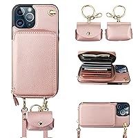 Bocasal A Multi Slots Crossbody Wallet Case for iPhone 12 Pro Max + A Slim Leather Case for AirPods Pro