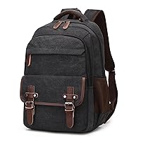 Canvas Backpack, Vintage Daypack for Men Women, Black Travel Rucksack Backpack College Computer Bag Fits 15.6 Inch Laptop,Black