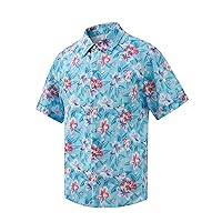 Hawaiian Shirt for Men Short Sleeve Button Down Floral Beach Shirt Tropical Aloha Shirt, Shore Blue, X-Large