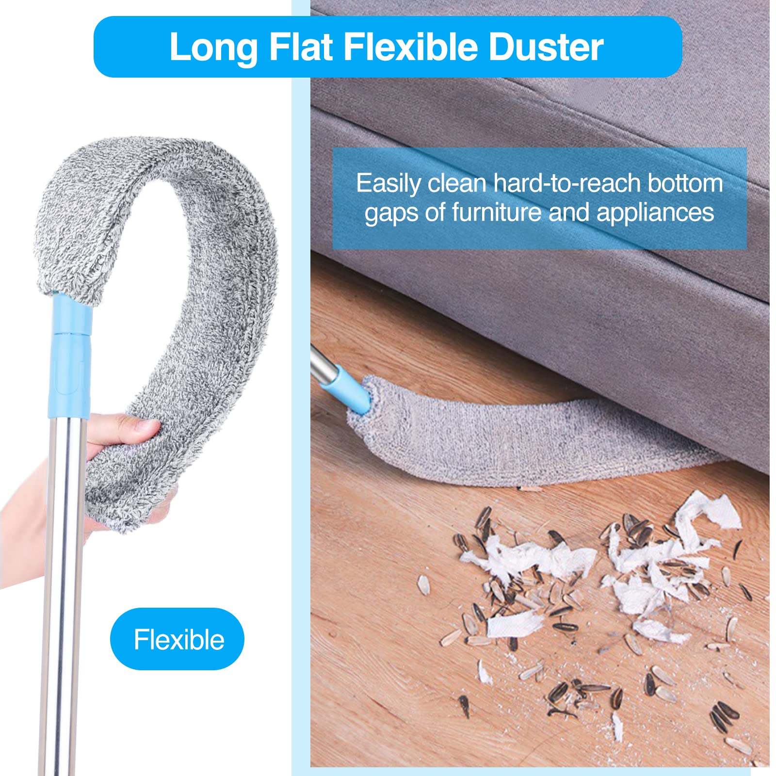 Retractable Clearance Dust Cleaner , Flexible Microfiber Duster for Crevices Under Furniture and Appliance, 44