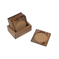 Lipper International Acacia Square with Cork Coasters and Caddy, 7-Piece Set