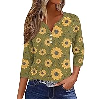 COTECRAM 3/4 Length Sleeve Womens Tops 2024 Casual Loose Fit Henley V Neck T Shirts Spring Dressy Blouses Tunic Tops