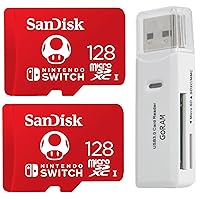(2 Pack) SanDisk 128GB MicroSD Nintendo Switch Micro SDXC Memory Card for Switch & Switch Lite Bundle with (1) GoRAM Card Reader