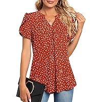 Anyhold Women's Summer Dressy Chiffon Blouse Notch V Neck Petal Sleeve Tops Loose Casual Cute Shirts for Work