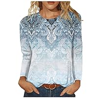 Plus Size Tops for Women Women's Fashion Casual Long Sleeve Print Round Neck Pullover Top Blouse