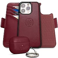 Dreem Bundle: Fibonacci Wallet-Case for iPhone 15 Pro Max with Om for Apple AirPods Pro 2 Case [Burgundy]
