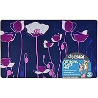 Drymate Pet Bowl Placemat, Dog & Cat Food Feeding Mat - Absorbent Fabric, Waterproof Backing, Slip-Resistant - Machine Washable/Durable (USA Made) (12” x 20”) (Good Medicine Dark Flowers 10)