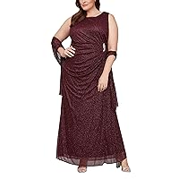 S.L. Fashions Women's Plus Size Long Sleeveless Dress With Embellished Waist and Shawl