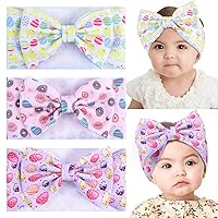 3PCS Easter Baby Headbands, Elastic Baby Girl Bows Egg Printed Nylon Hairbands for Baby Girls Newborn Infant Toddler