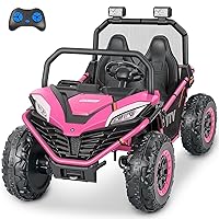 ELEMARA 24V 2 Seater XL Ride on Car for Girls,10AH Powered Electric Off-Road UTV,4WD 4.5mph Electric Vehicle Toy Max 140lbs with Remote,Bluetooth,LED,3 Speeds,2 Spring Suspension,Storage for 3-8,Pink