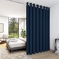 Deconovo Blackout Room Divider Curtains for Office (15ft Wide x 9ft Tall, 1 Panel, Navy Blue) Room Darkening Curtains Grommet Top, Heavy Backdrop Curtains, Thermal Drapes for Bedroom, Hospital