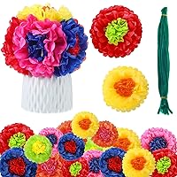 18 Pcs Colorful Fiesta Tissue Paper Flowers with 30 Pcs Green Pipe Cleaners Mexican Carnival Tissue Paper Flowers Chenille Stems Floral for Fiesta Party Baby Shower Wedding Birthday Party (Elegant)