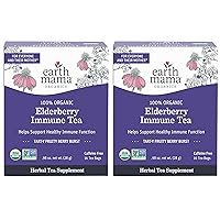 Earth Mama Organic Elderberry Immune Support Tea with Echinacea | Safe For Pregnancy, Breastfeeding, Postpartum, Kids and Family Essentials, Decaf Tea with Ginger & Rooibos, 16-Count (2-Count)