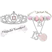 13th Birthday Gifts for Girl, 13th Birthday Tiara and Sash,13th Birthday Charm Bracelet, 13th Birthday Party Decorations,13th Birthday Decorations for Girls, 13 Years Old Birthday Jewelry for Girls