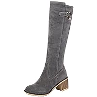 Knee High Boots Women Fall Winter Faux Suede Chunky Riding Boots By BIGTREE