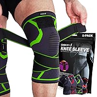 Compression Knee Sleeves with Straps for Women & Men - 2 Pack Knee Brace for Knee Pain - Knee Support for Working Out Weightlifting - Arthritis Pain | Knee Sleeve for Running (Green, XL)