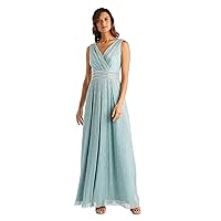 R&M Richards Womens Petites Metallic Long Evening Dress