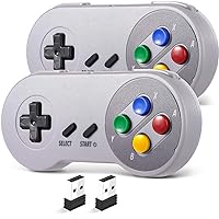 2 Pack 2.4 GHz Wireless USB Controller Compatible with SNES Games, SNES Retro USB PC Super Classic Controller for Windows PC MAC Linux Genesis Raspberry Pi Retropie (Multicolored Keys)