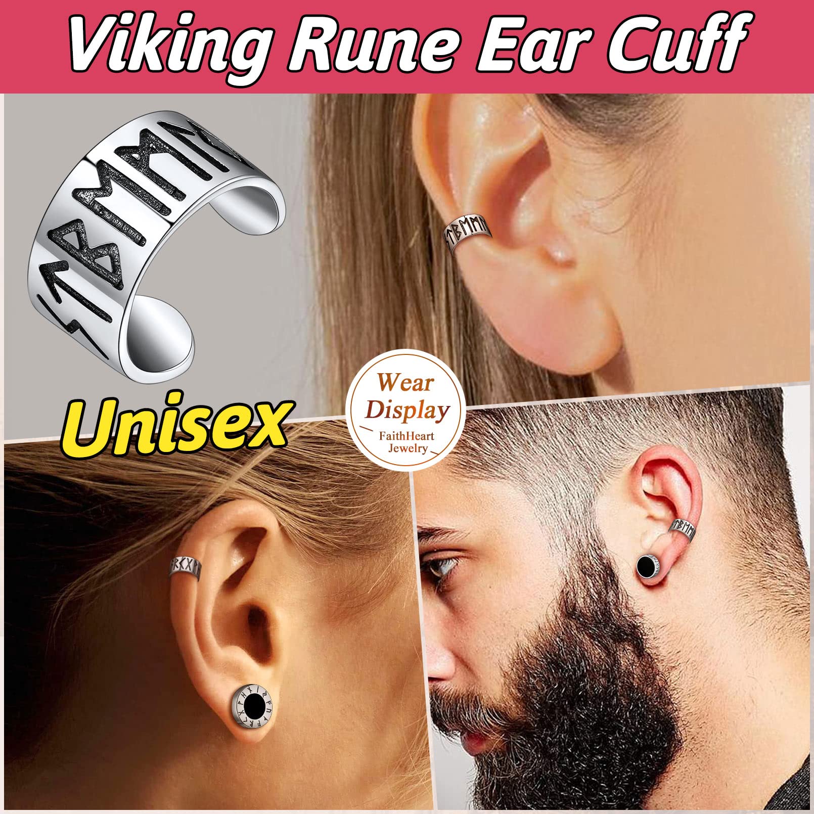 FaithHeart Sterling Silver Viking Runes Earrings for Women Men Black Onyx Earrings with Delicate Gift Packaging