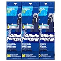 Gillette Sensor2 Plus Fixed Men's Disposable Razor, 10 Count (Pack of 3) Blue