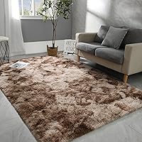 6x9 Large Area Rugs for Living Room, Super Soft Fluffy Modern Bedroom Rug, Tie-Dyed Brown Indoor Shag Fuzzy Carpets for Girls Kids Nursery Room Home Decor