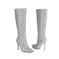 Women Sexy Knee High Boots High Heels Dancing Party Prom Shoes Ladies Glitters Night Club Stiletto Heels Long Boots
