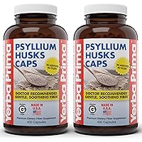 Yerba Prima Psyllium Husks Caps, 625 mg, 400 Capsules (Pack of 2) - Natural Fiber for Men and Women - Regularity Support Supplement