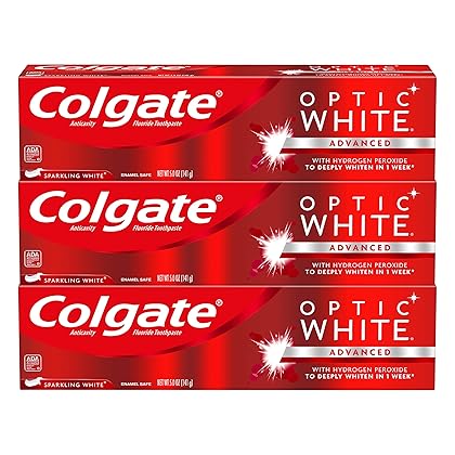 Colgate Optic White Whitening Toothpaste, Sparkling White - 5 ounce (3 Pack)