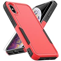 for iPhone X/iPhone Xs Case: Dual Layer Protective Heavy Duty Cell Phone Case Shockproof Rugged Bumper Tough with Screen Protector - Military Grade Drop Tested for Appple iPhone X/iPhone Xs, Red