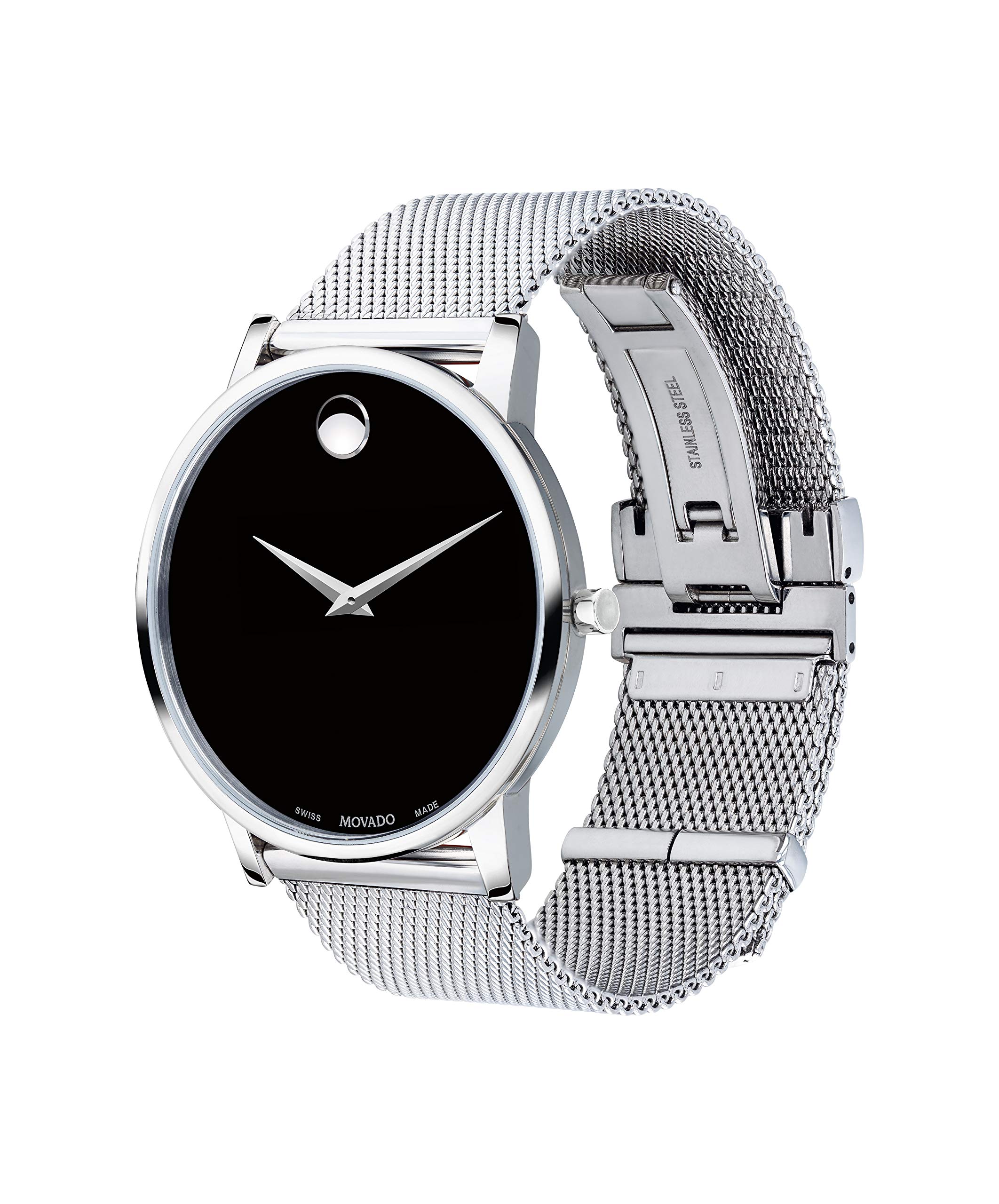 Movado Men's Museum Stainless Steel Watch with Concave Dot Museum Dial, Black/Silver (Model 607219)