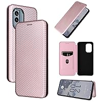 Cell Phone Flip Case Cover for Nokia X30 5G Case, Luxury Carbon Fiber PU+TPU Hybrid Case Full Protection Shockproof Flip Case Cover for Nokia X30 5G (Color : Pink)