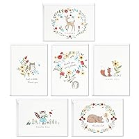 Baby Shower Thank You Cards Assortment, Woodland Animals (48 Cards with Envelopes for Baby Boy or Baby Girl) Deer, Owl, Bear, Fox