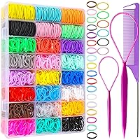 YGDZ Elastic Hair Bands, 1500pcs Hair Rubber Bands, 120pcs Baby Hair Ties, Colorful Small Hair Tie Set with Hair Tail Tools, Rat Tail Comb, Hair Accessories for Girl, Toddler