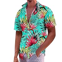 Hawaiian Shirt for Men Casual Beach Loose Dress Shirts Bowling Button Down Standing Collar Summer Shirt