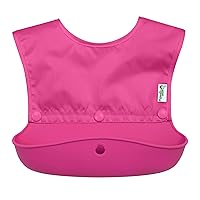 green sprouts Snap & Go Silicone Food-Catcher Bib, Soft, Waterproof Top + Scoop, Roll Up for Easy Travel, Made Without PVC, Formaldehyde, AZO Dyes, Pink, One Size