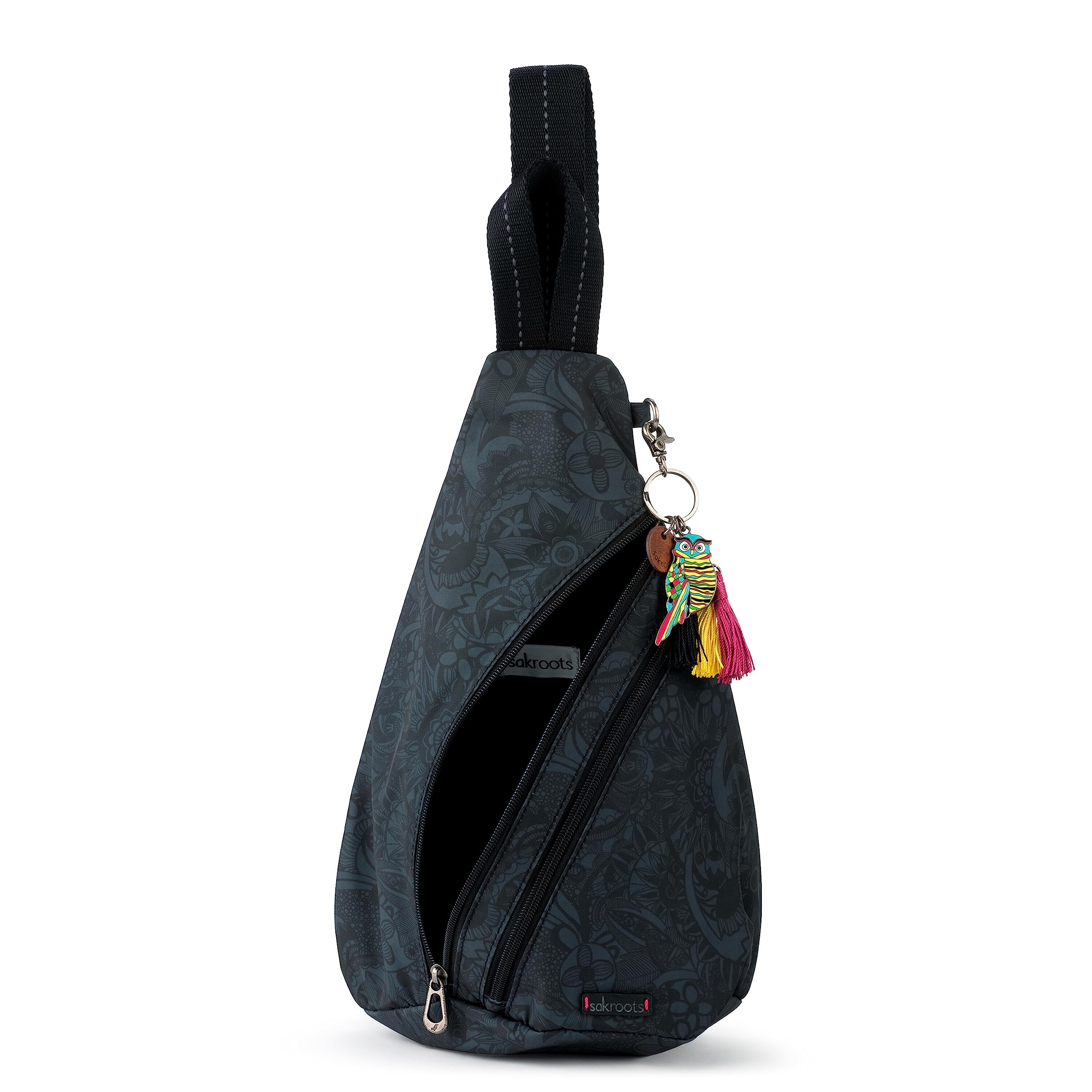 Sakroots Women's Go Sling Backpack in Nylon Eco Twill, Black Tonal Spirit Desert, One Size
