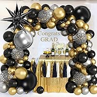 Amandir 148PCS Black and Gold Balloons Garland Arch Kit, 18''12''5'' Silver Metallic Gold Black Confetti Foil Balloons for Men Graduation Birthday Decorations Black and Gold Party Supplies