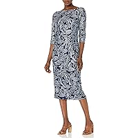 JS Collections Women's Embroidered Mesh Elbow Boat Neck Sheath Cocktail Dress with Illusion Neckline and Sleeves