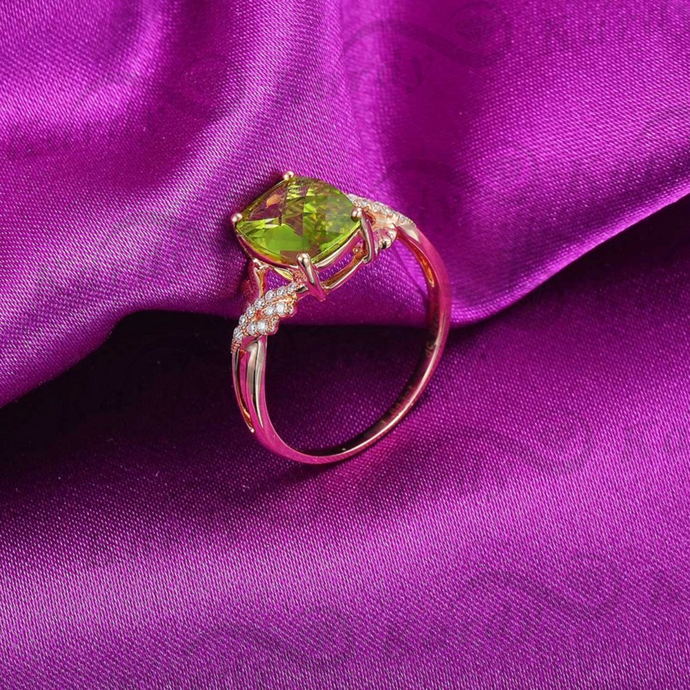 Fashion Jewelry Women's Real Peridot Gemstone Solid 14K Rose Gold Natural Diamond Engagement Wedding Ring Sets