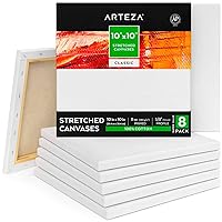 ARTEZA Canvases for Painting, 10 x 10 Inches, Pack of 8, Stretched Canvas, 100% Cotton Primed Blank Paint Canvas, Square Canvas Boards for Acrylic, Oil and Gouache Painting, Art Supplies for Adults