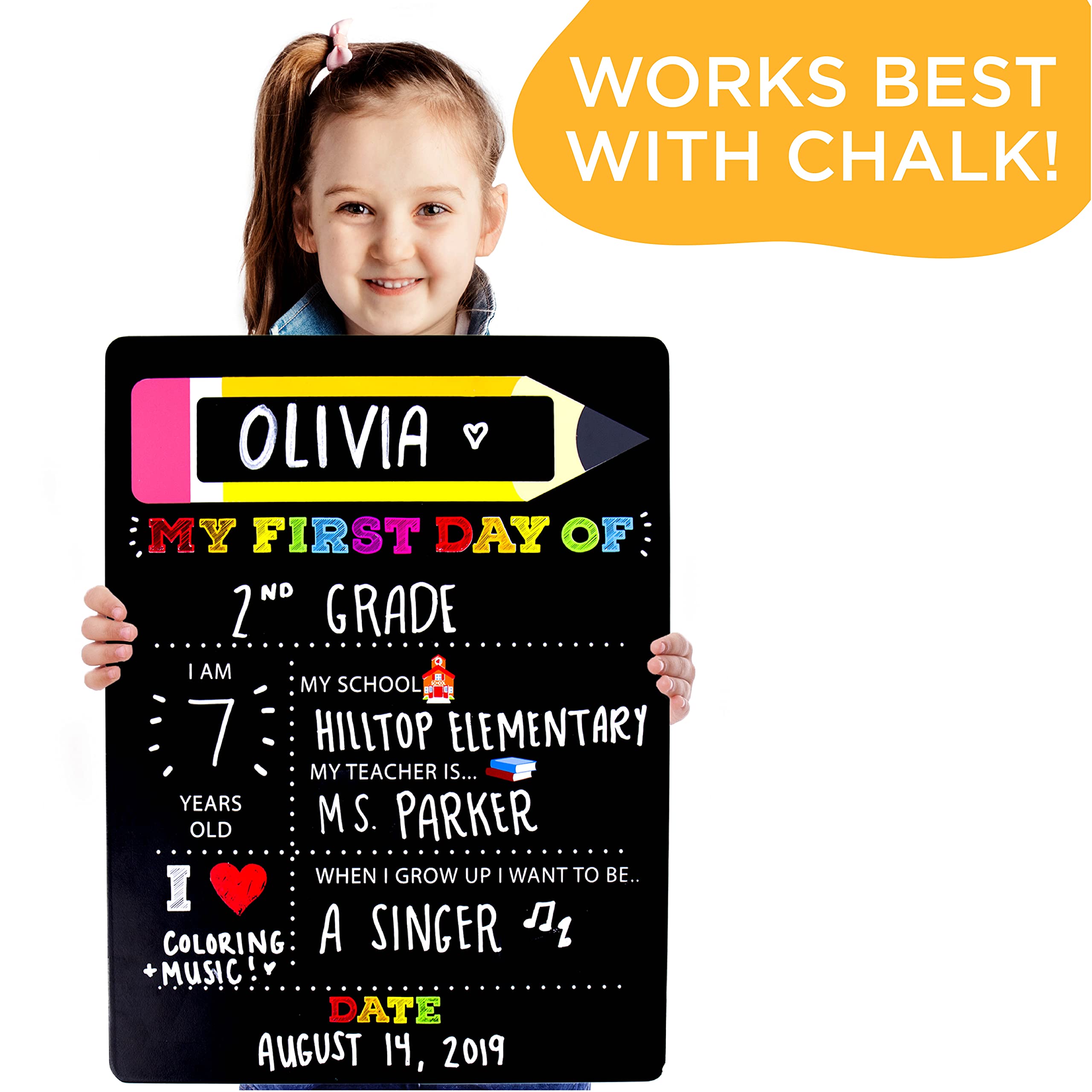 Horizon Group USA My First & Last Day of School Wooden Chalkboard, Reversible Double Sided Back to School Sign, 12x6-Inch Photo Prop, Reusable 1st Day of School Signs, Back to School, Preschool