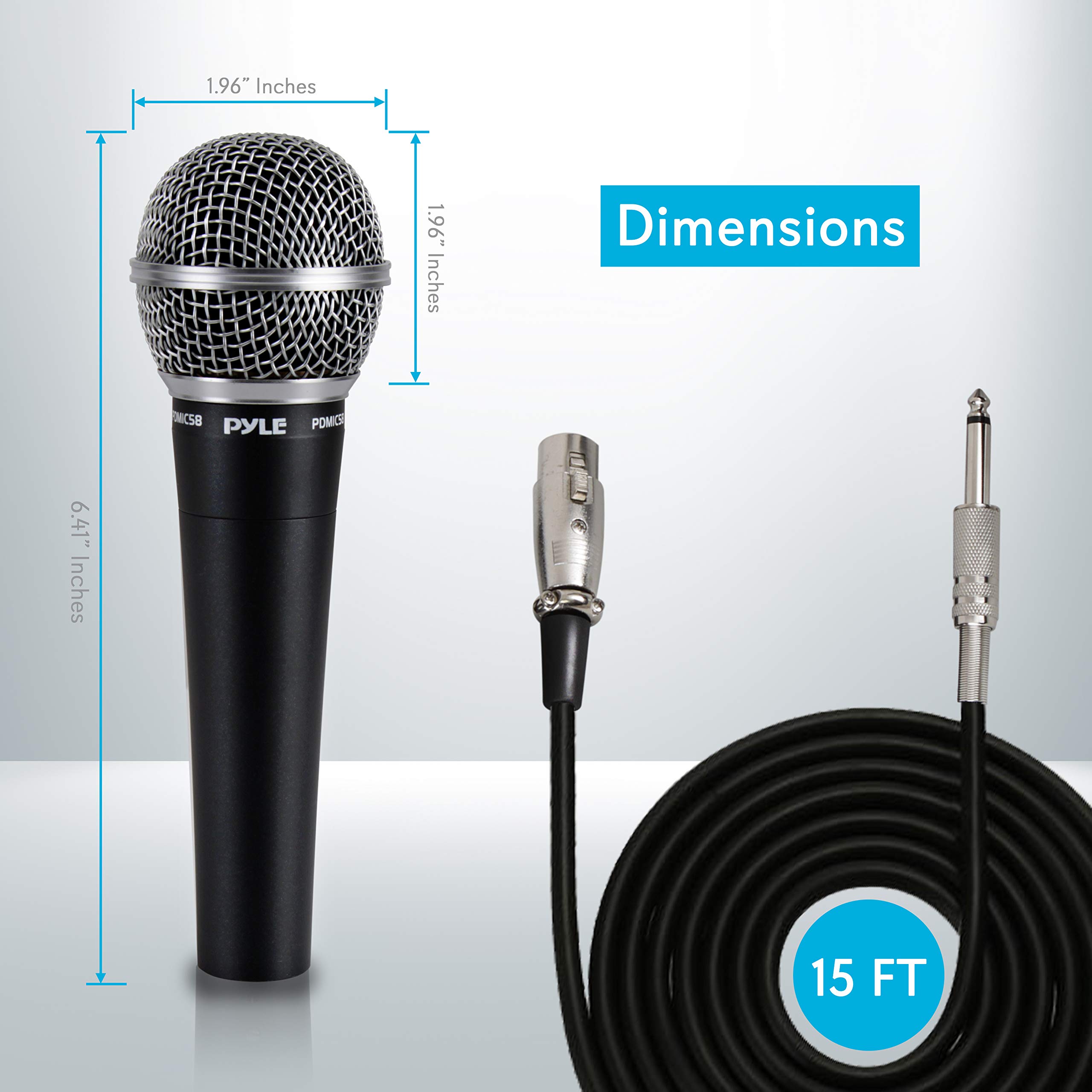 Pyle Handheld Microphone Dynamic Moving Coil Cardioid Unidirectional Includes 15ft XLR Audio Cable to 1/4'' Audio Connection (PDMIC58)