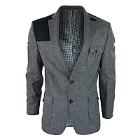 Men's Grey Wool Tweed Hunting Herringbone Blazer with Elbow Patches