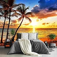 Fightal - Beautiful Sunset Beach Mural Living Room couches Extra Large Wall murals Bedroom Underwater Ocean Wallpaper Palm Tree Picture Art Decor Paintings -108