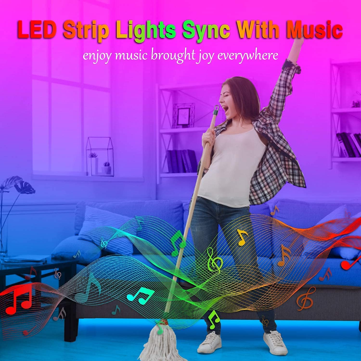 Keepsmile 50ft Led Strip Lights Smart Sync Music Led Lights for Bedroom Home Decoration, APP Control