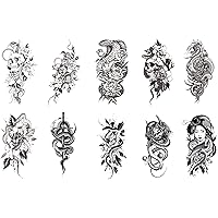 10 Sheets Yeahgoshopping Black Snake Temporary Tattoos with Flower Zombie Sword For Men Women Neck Arm Body Art Waterproof Fake Tattoo Stickers Flash Decals