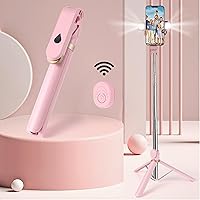 Selfie Stick with Fill Light,Extendable Selfie Stick Rugged Tripod with Wireless Remote Compatible with iPhone 14 13 12 11 pro Xs Max Xr X 8 7 6 Plus, Android Samsung Smartphone (Pink)