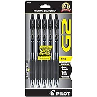 G2 Premium Gel Roller Pens, Fine Point 0.7 mm, Black, Pack of 5